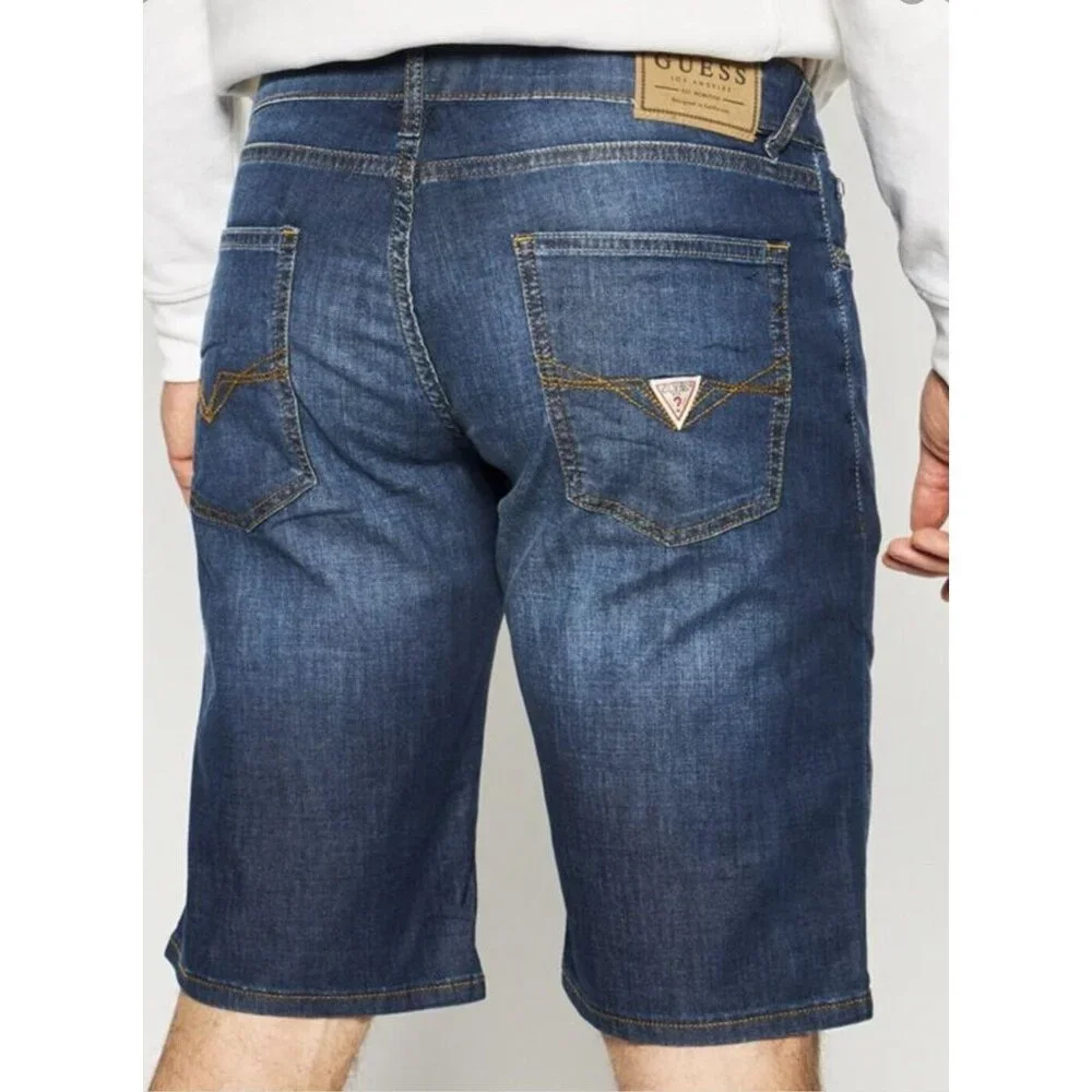Guess Men's Eco Slim Fit  Short Feather Weight Denim In Blue Size 29
